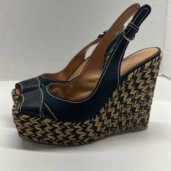 Sergio Rossi Espadrille Wedges High Heel Shoes Square Open Toe Slingback 38 US 8 - Picture 6 of 10